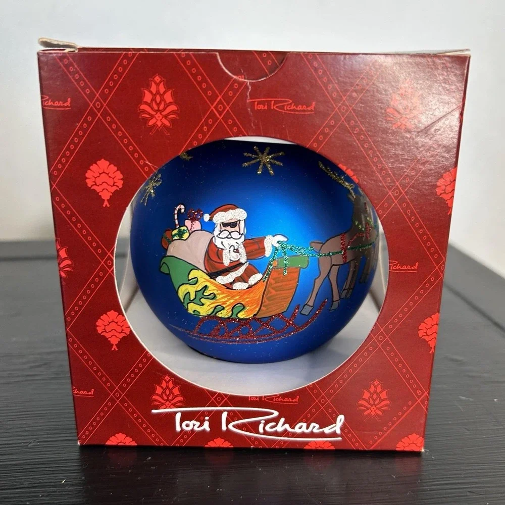 VTG Tori Richard Santa Joy Ride Ornament Christmas Holiday Boxed Handmade 3.5 In